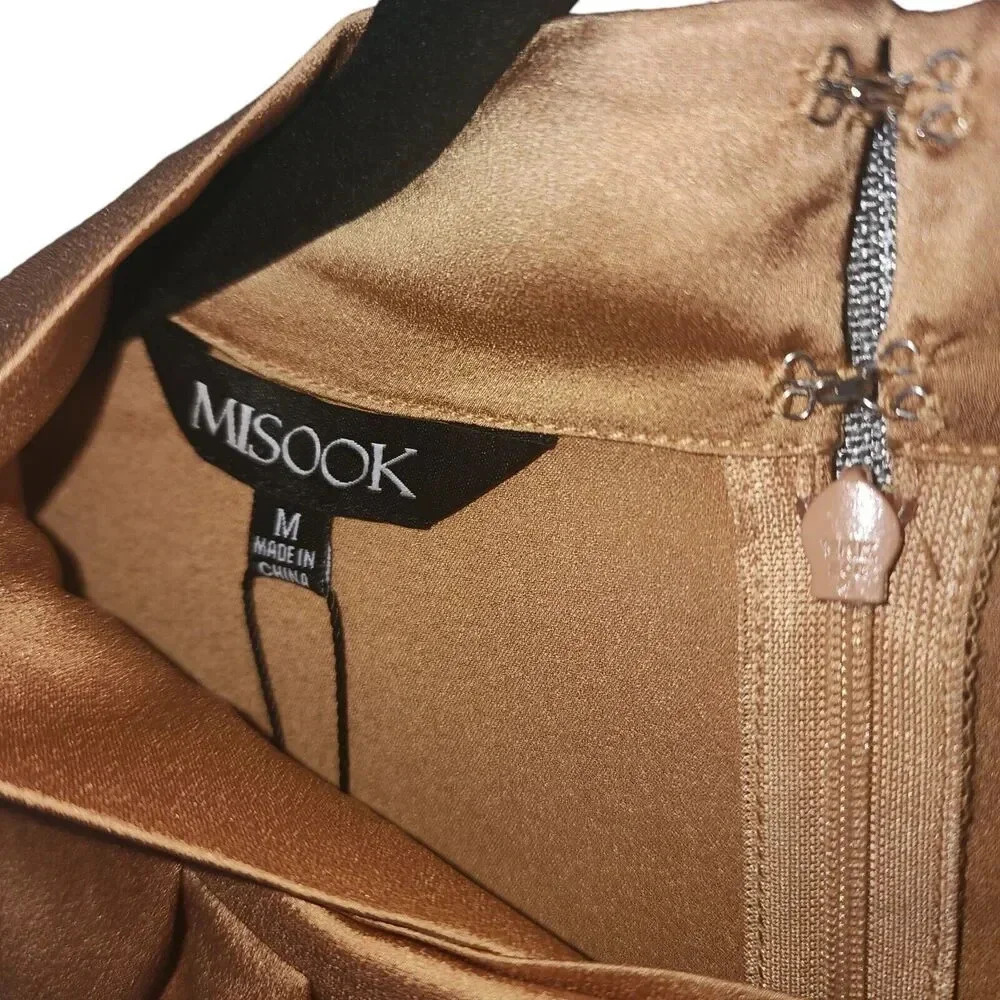 Misook Satin Pleated Twist Neck Blouse Sleeveless Gold Size Medium - Picture 4 of 10